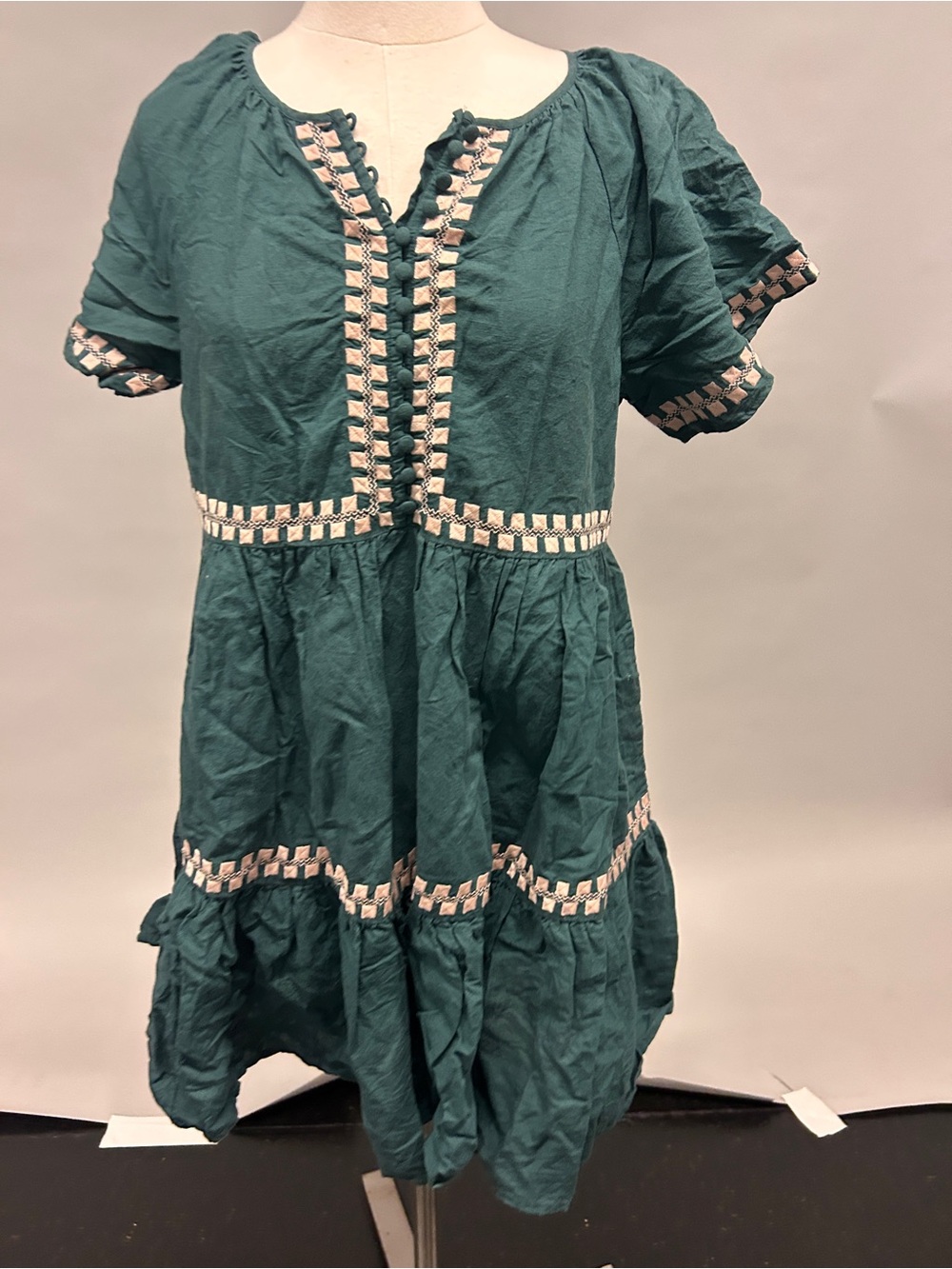 Madewell Teal Green Short Sleeve Embroidered Mini Dress